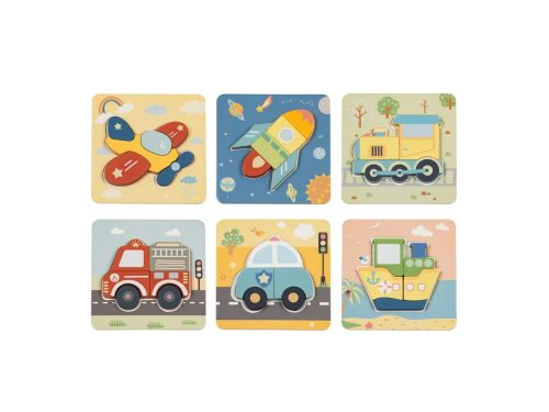 6 az 1-ben Transport fa puzzle készlet – fejlesztő járműves kirakó gyerekeknek