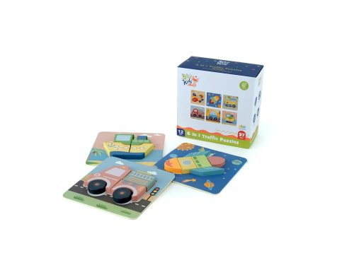 6 az 1-ben Transport fa puzzle készlet – fejlesztő járműves kirakó gyerekeknek