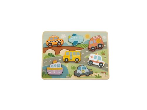 Transport fa puzzle – fejlesztő kirakó járművekkel 12 hónapos kortól
